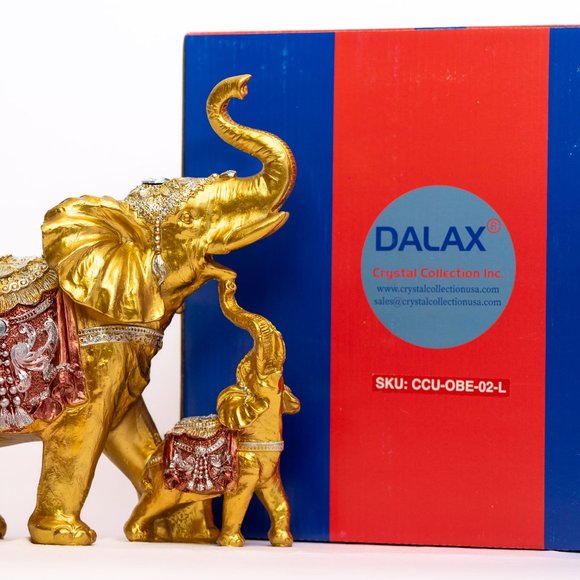 Baby and Mama Elephant Statue With Trunk Facing Upwards Collectible Wealth Lucky - Picture 7 of 7